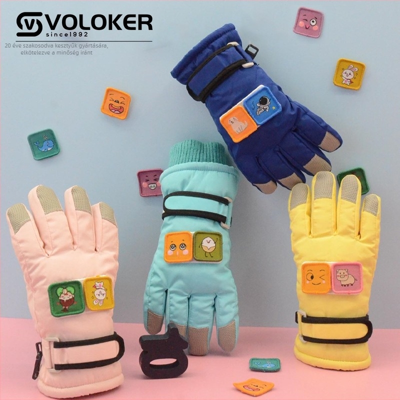 Gyerekek síkesztyűi - textil anyagból, melegek fleece béléssel, szélálló és vízálló, téli és tavaszi használatra, 4–13 éveseknek