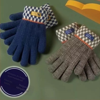 Gyerekeknek való bársonyos kötött kesztyű fleece bélés, meleg, teljes ujja, uniszex, érintőképernyő-kompatibilis