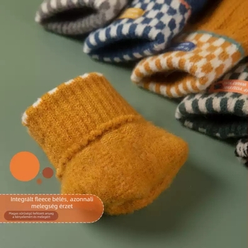 Gyerekeknek való bársonyos kötött kesztyű fleece bélés, meleg, teljes ujja, uniszex, érintőképernyő-kompatibilis