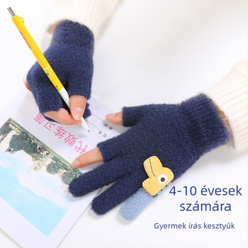 Gyermekek félujjas kesztyű, rajzfilm minta, meleg akril, 3–9 éveseknek, őszi-téli
