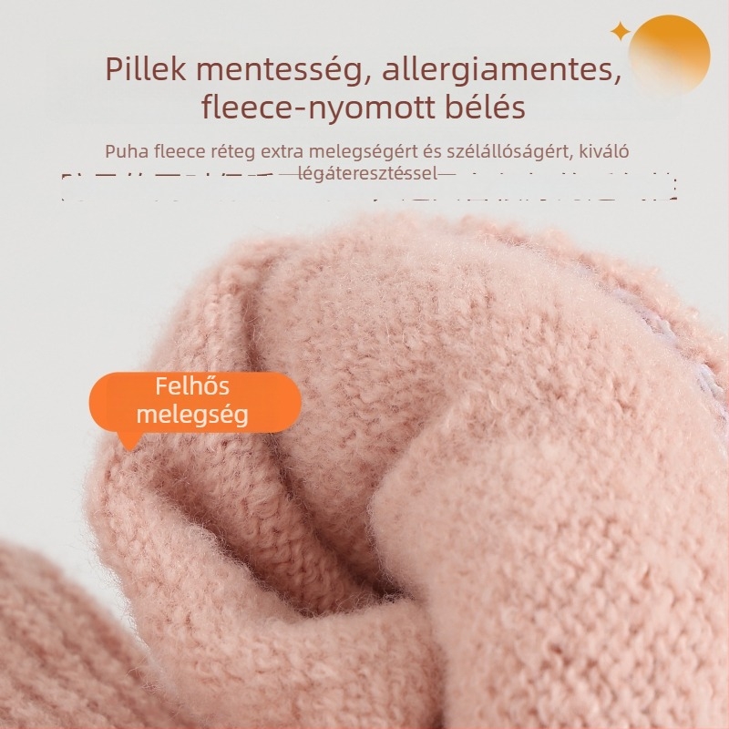 Női félujjas Jacquard kötött kesztyű, akril anyagból, meleg télre, egyszínű mintával, 8–15 éveseknek