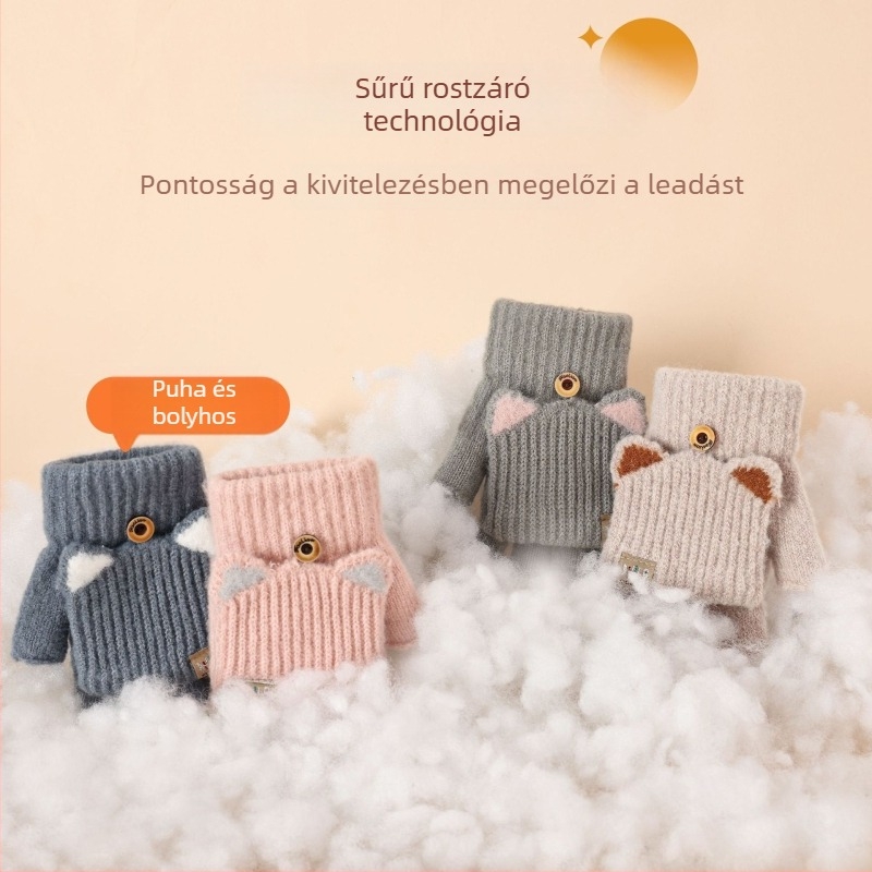 Női félujjas Jacquard kötött kesztyű, akril anyagból, meleg télre, egyszínű mintával, 8–15 éveseknek