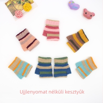 Baba félujjú kötött kesztyűk, uniszex, csíkos mintázat, melegen tartják, 1–3 éveseknek, tél–tavasz–ősz