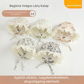 Baba sapka, pastoralisan elegáns és friss Begónia virággal, pamutból, fülvédő, szélvédett, hercegnő kupola stílus, 0–12 hónap