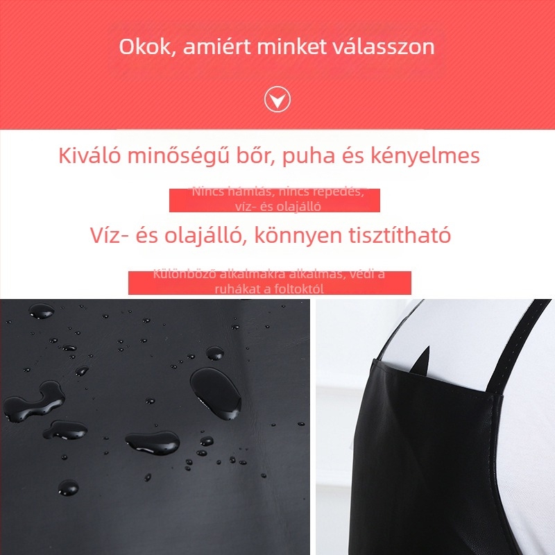 Bőr kötény, vízálló és olajálló, vastított, extralarge, fehér PU bőrhatású kötény szakácsoknak nyakba akasztóval