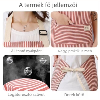 Ujj nélküli kötény pamut- és lenanyagból, szennyeződés elleni, csíkos mintázat