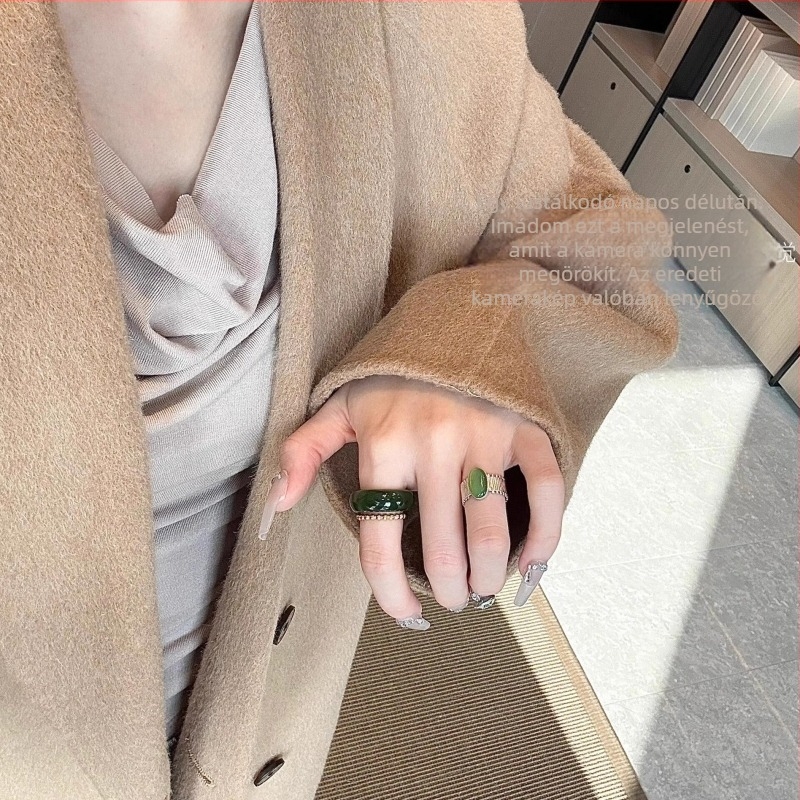 Természetes jáspis és Hetian jade gyűrű nőknek