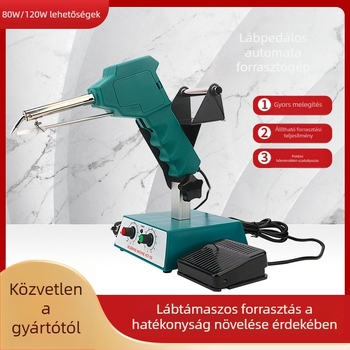 Lábpedálos forrasztóállomás automata ónadagolóval, állandó/állítható hőmérséklet, rozsdamentes acél, 24V, 80–120W