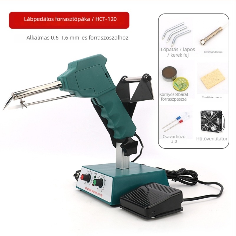 Lábpedálos forrasztóállomás automata ónadagolóval, állandó/állítható hőmérséklet, rozsdamentes acél, 24V, 80–120W