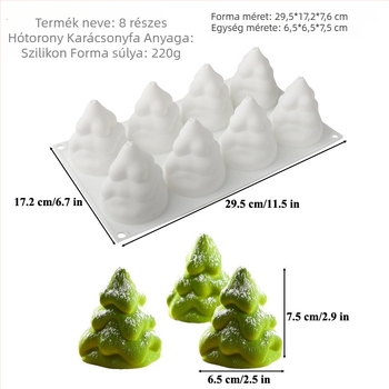 Szilikon tortaforma, 6 darabos készlet karácsonyfás mousse tortához, szabálytalan forma
