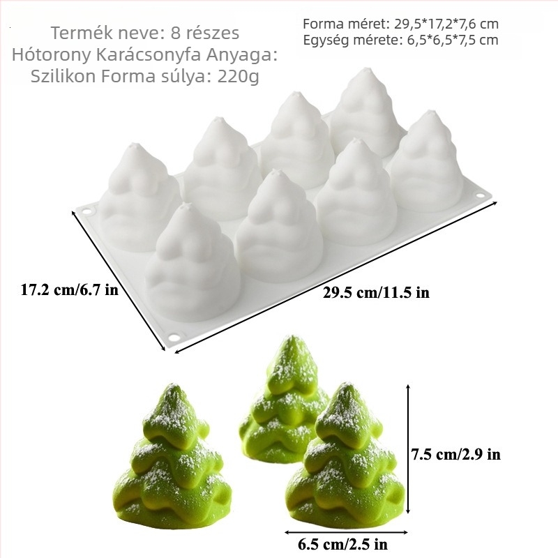 Szilikon tortaforma, 6 darabos készlet karácsonyfás mousse tortához, szabálytalan forma