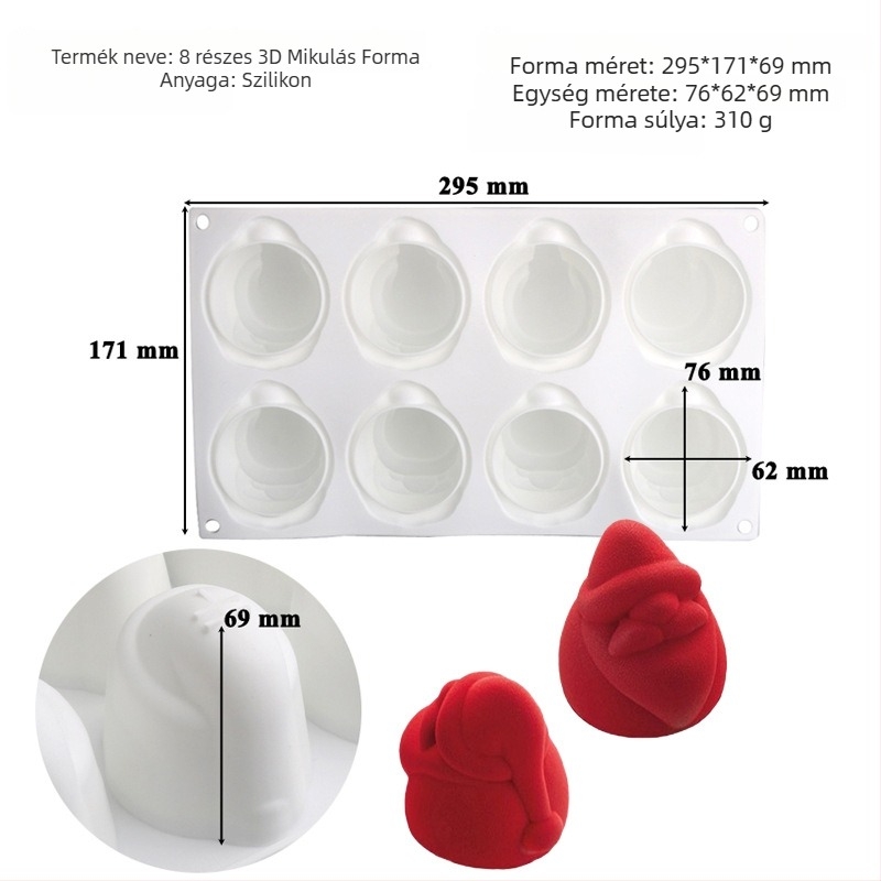 Szilikon tortaforma, 6 darabos készlet karácsonyfás mousse tortához, szabálytalan forma