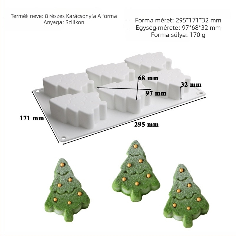 Szilikon tortaforma, 6 darabos készlet karácsonyfás mousse tortához, szabálytalan forma