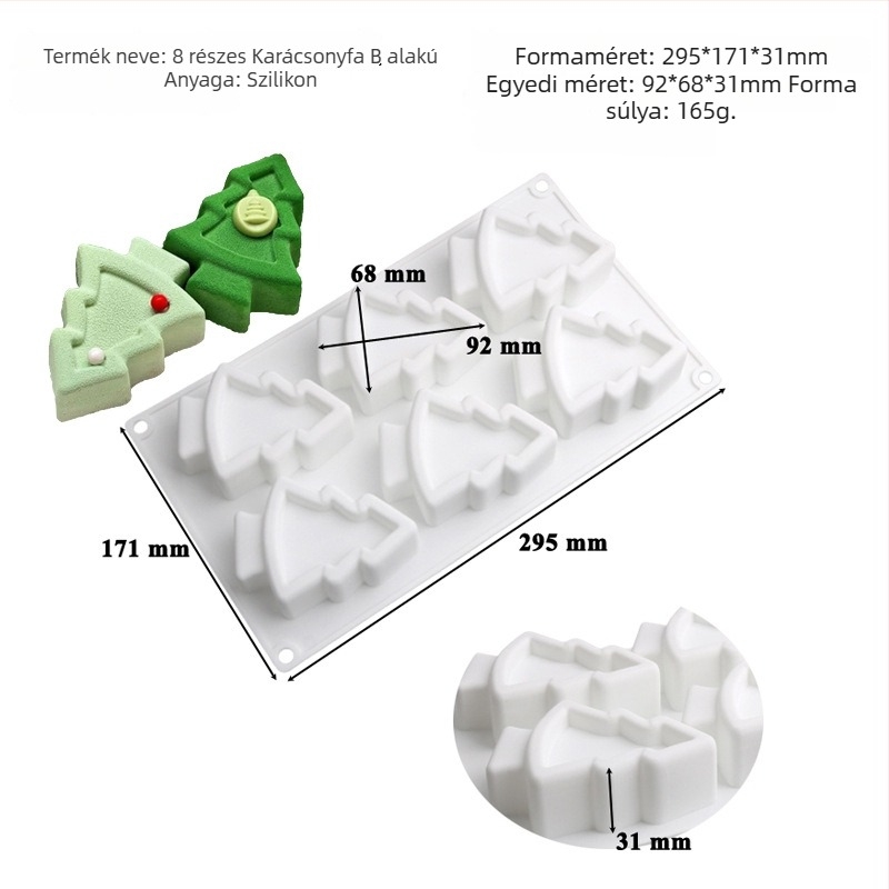 Szilikon tortaforma, 6 darabos készlet karácsonyfás mousse tortához, szabálytalan forma