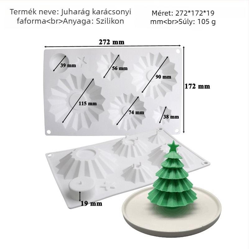 Szilikon tortaforma, 6 darabos készlet karácsonyfás mousse tortához, szabálytalan forma
