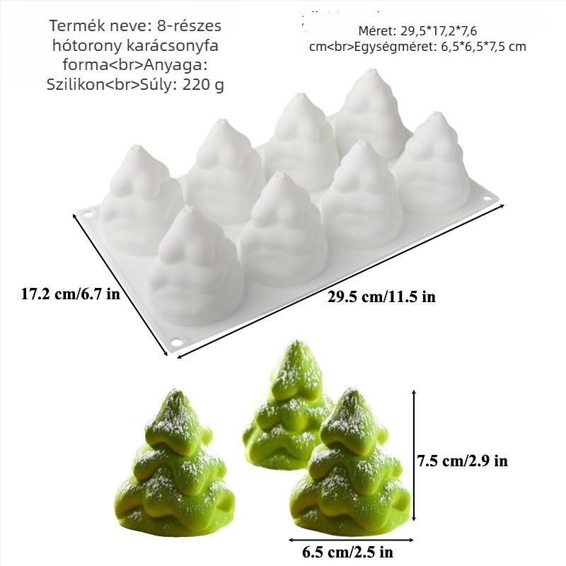 Szilikon tortaforma, 6 darabos készlet karácsonyfás mousse tortához, szabálytalan forma