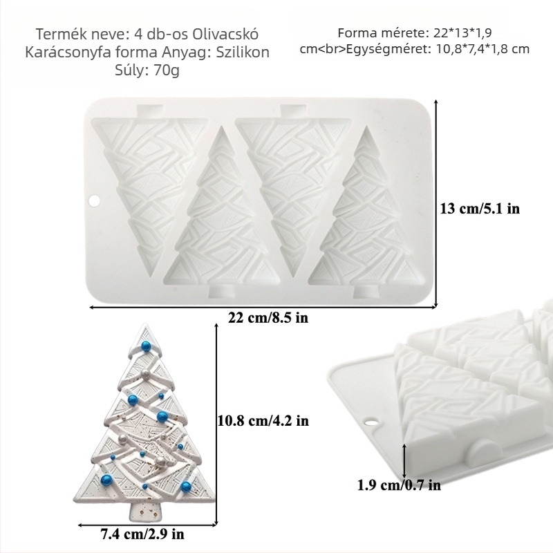 Szilikon tortaforma, 6 darabos készlet karácsonyfás mousse tortához, szabálytalan forma