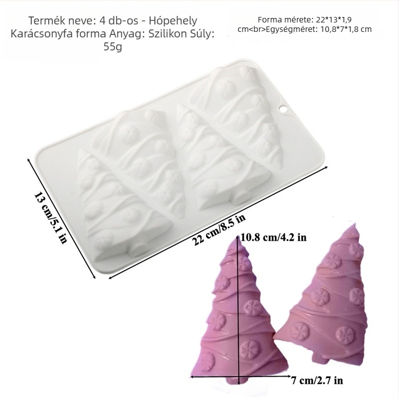 Szilikon tortaforma, 6 darabos készlet karácsonyfás mousse tortához, szabálytalan forma
