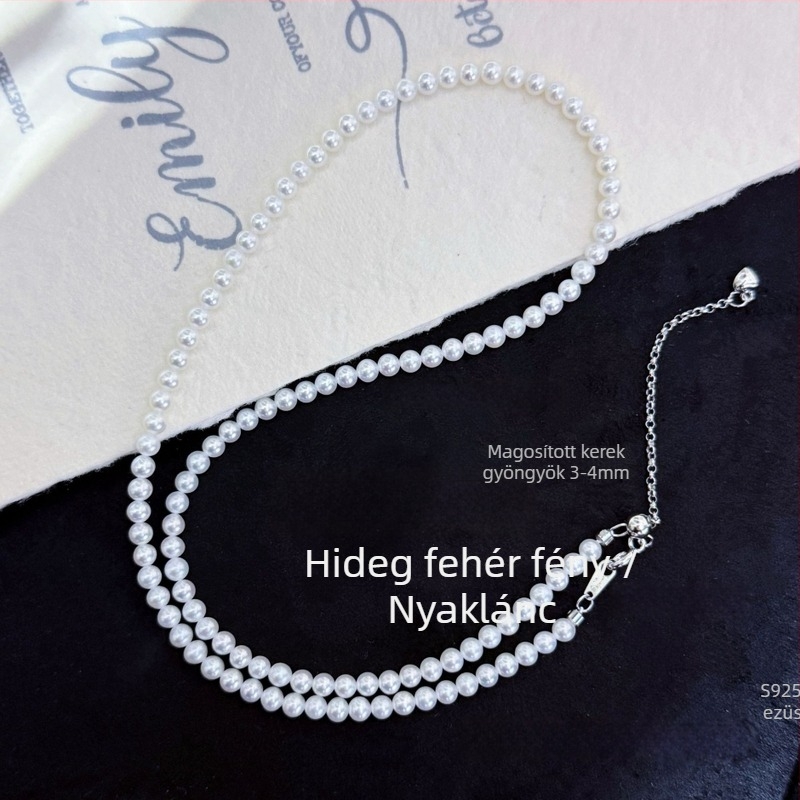 Édesvízi gyöngyökből készült nyaklánc, 3–4 mm, magas fény, egyszerű természetes stílus, DIY átlyukadt gyöngyök