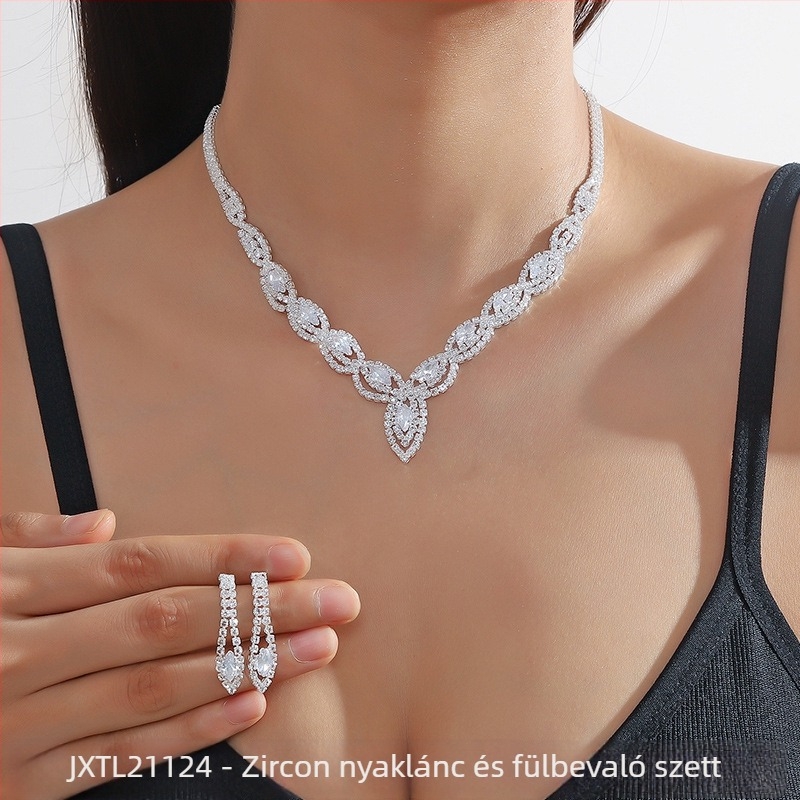 Jinxi kristály rhinestone fülbevaló és nyaklánc szett, elektroplakált befejezés, vintage–modern stílus nőknek