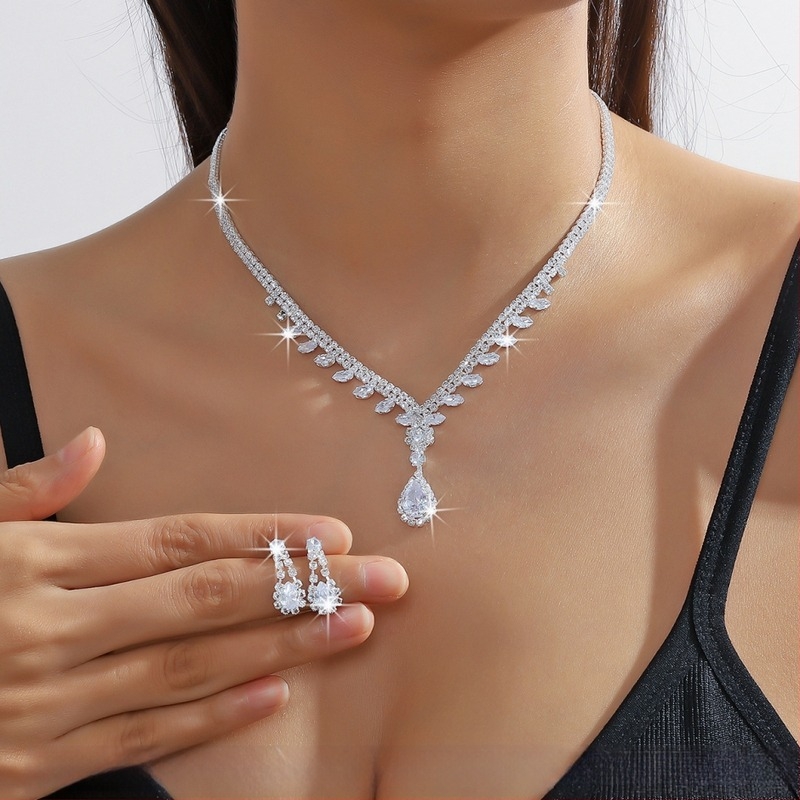 Jinxi kristály rhinestone fülbevaló és nyaklánc szett, elektroplakált befejezés, vintage–modern stílus nőknek