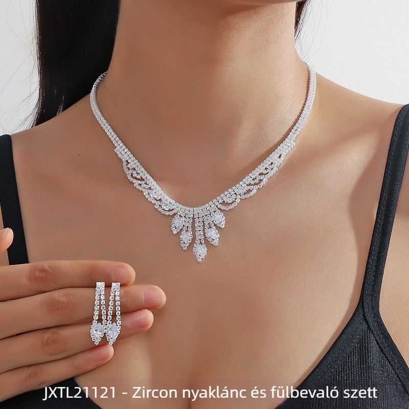 Jinxi kristály rhinestone fülbevaló és nyaklánc szett, elektroplakált befejezés, vintage–modern stílus nőknek