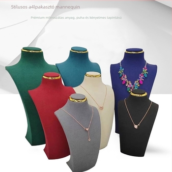 Mikroszálas anyagból készült ékszerállvány, portré alakú, egyemeletes, magas minőségű, kézzel készített