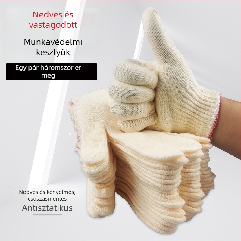 Munkavédelmi kesztyű - nylon és pamut, vastított, csúszásmentes, tömeg 50