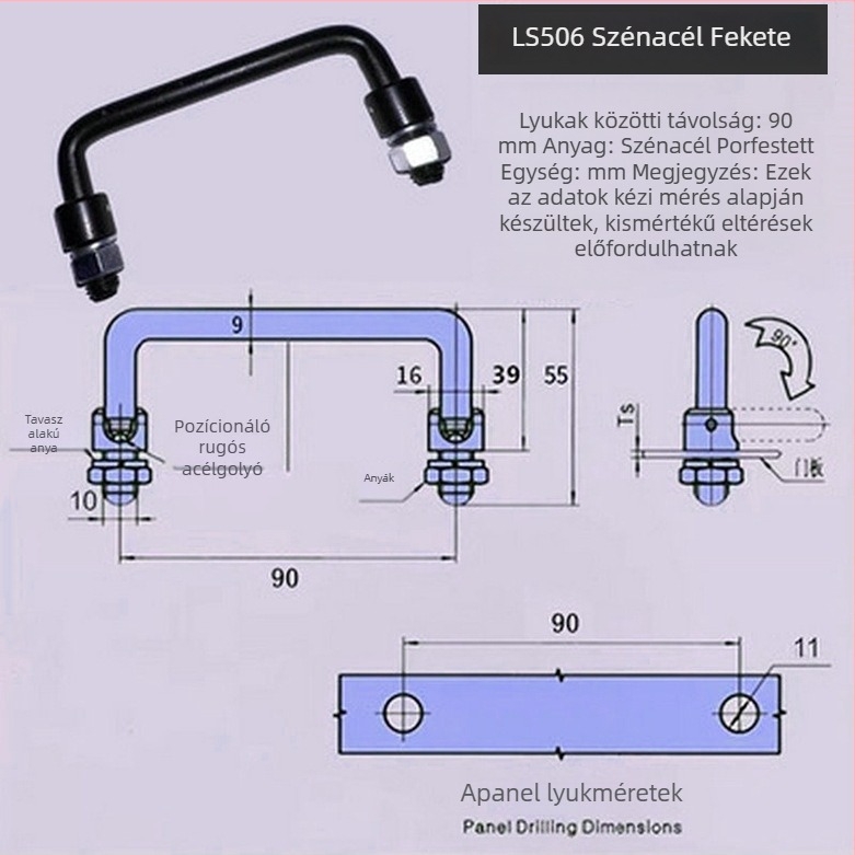 LS506 összecsukható szekrényfogantyú, 304 rozsdamentes acél, krómozott felület, felületre szerelhető