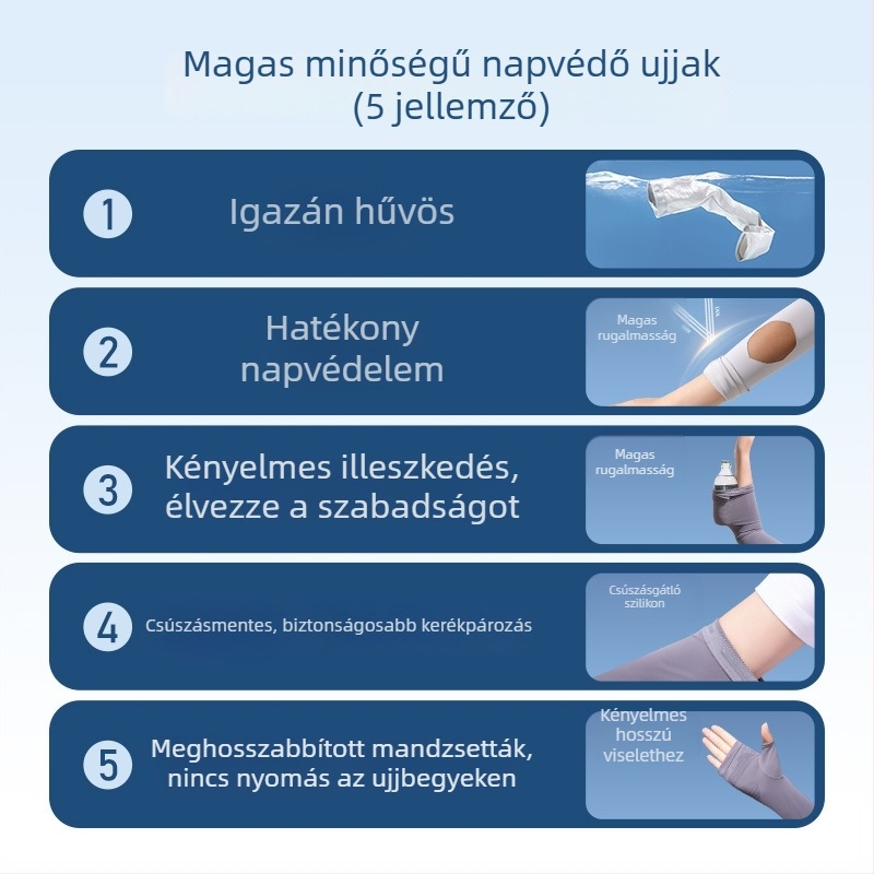 Nyári női UVvédő nylon karvédők vezetéshez, kerékpározáshoz és kültéri sportokhoz; hűsítő, csúszásmentes, érintőképernyő-kompatibilis.