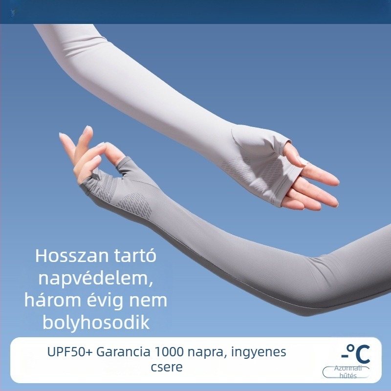 Nyári női UVvédő nylon karvédők vezetéshez, kerékpározáshoz és kültéri sportokhoz; hűsítő, csúszásmentes, érintőképernyő-kompatibilis.