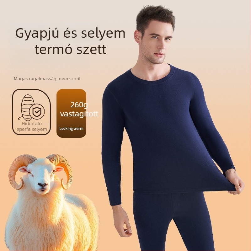 Férfiaknak készült gyapjú–selyem termoszett fleece béléssel (felső és alsó)