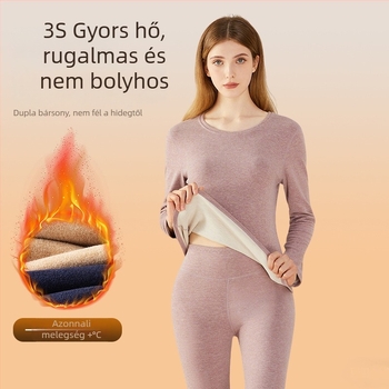 Női téli gyapjú-selyem termoszett fleece belsővel, vastag, alapréteg, felső és alsó ruhadarabokból álló készlet
