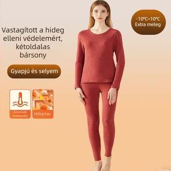 Női téli gyapjú-selyem termoszett fleece belsővel, vastag, alapréteg, felső és alsó ruhadarabokból álló készlet