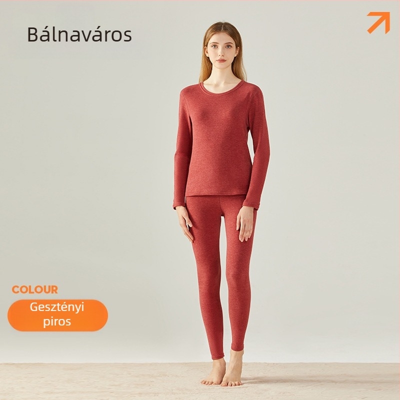 Női téli gyapjú-selyem termoszett fleece belsővel, vastag, alapréteg, felső és alsó ruhadarabokból álló készlet