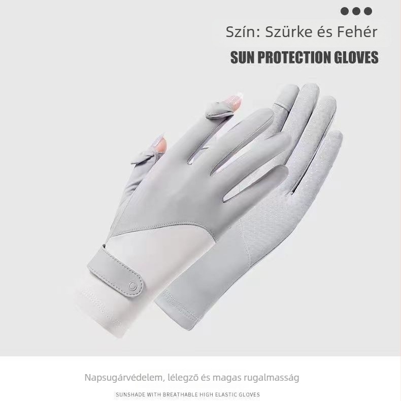 Női nyári kesztyű UV védelmével – Ice Silk és Nylon, gyorsan száradó, csúszásmentes, érintőképernyő-kompatibilis, kerékpározáshoz és vezetéshez