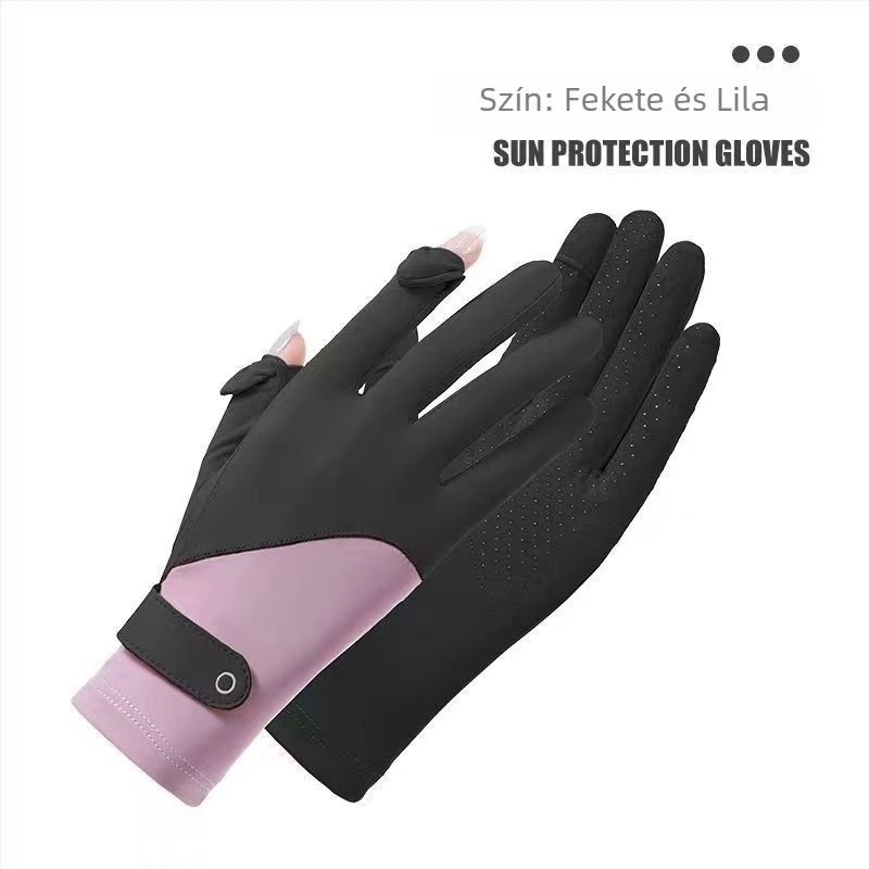 Női nyári kesztyű UV védelmével – Ice Silk és Nylon, gyorsan száradó, csúszásmentes, érintőképernyő-kompatibilis, kerékpározáshoz és vezetéshez