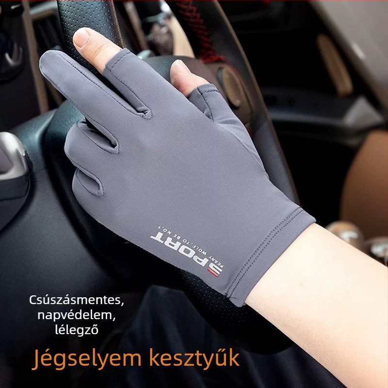 Nylon Ice-Silk UV-védelmet nyújtó kesztyűk, teljes ujjak, légáteresztő, csúszásmentes, érintőképernyő-kompatibilis, kopásálló