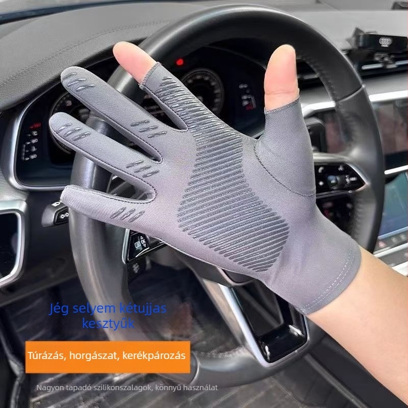 Nylon Ice-Silk UV-védelmet nyújtó kesztyűk, teljes ujjak, légáteresztő, csúszásmentes, érintőképernyő-kompatibilis, kopásálló