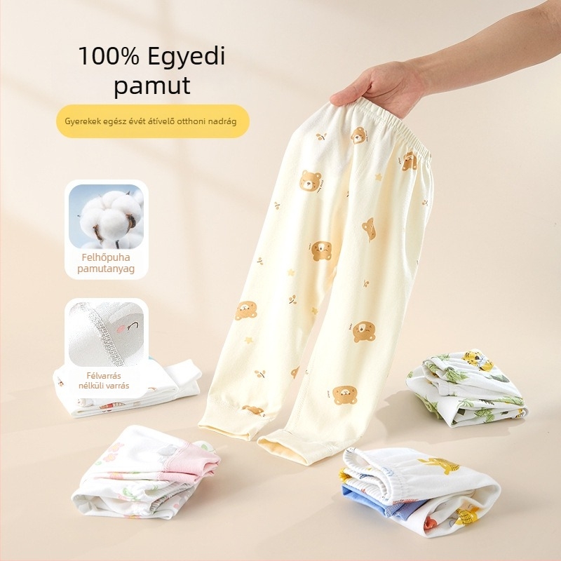 Baba pamut hosszú nadrág, varrat nélküli, 100% pamut, középső derék, uniszex, 1–3 éveseknek, tavasz–ősz otthoni viselet