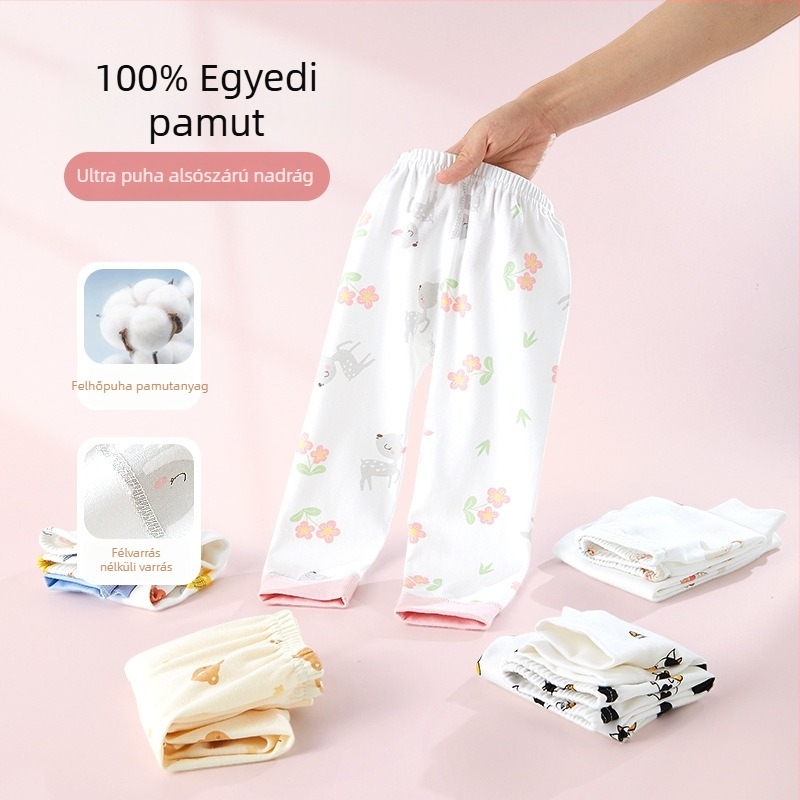 Baba pamut hosszú nadrág, varrat nélküli, 100% pamut, középső derék, uniszex, 1–3 éveseknek, tavasz–ősz otthoni viselet