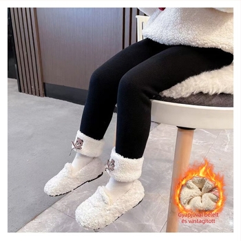Gyerekeknek készült fleece-betétes őszi-téli leggings, meleg és sokoldalú, maci mintával