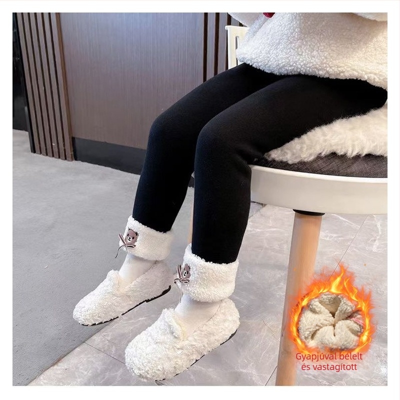 Gyerekeknek készült fleece-betétes őszi-téli leggings, meleg és sokoldalú, maci mintával