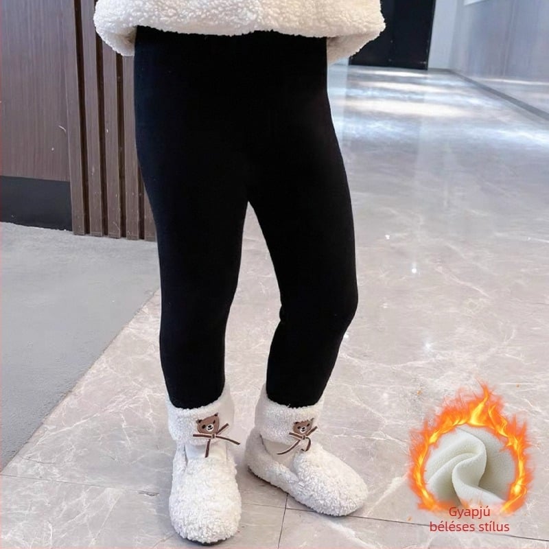 Gyerekeknek készült fleece-betétes őszi-téli leggings, meleg és sokoldalú, maci mintával
