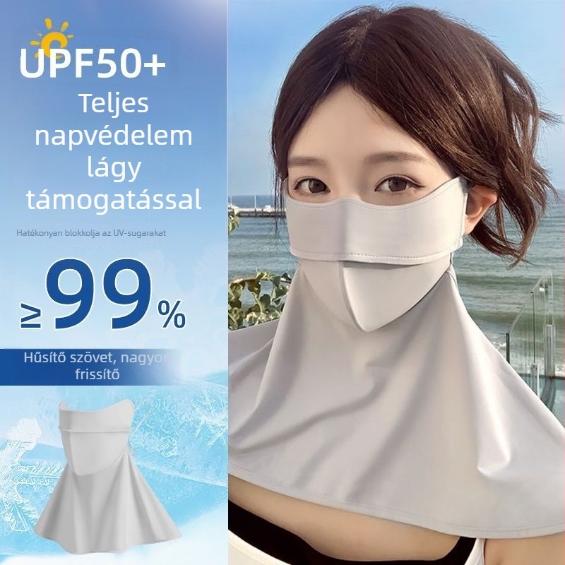 UV-védett arcfátyol nyakvédővel, Ice Silk anyag, poliészter, 21–30% tartalom, nyár 2025