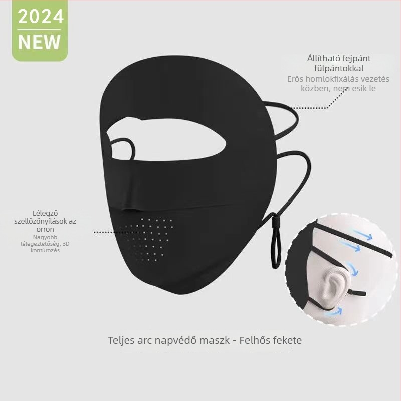 Teljes arcú, légáteresztő napszűrő maszk UV védelemmel, szélálló, árnyékoló, nylon anyag, 2024 tavasz
