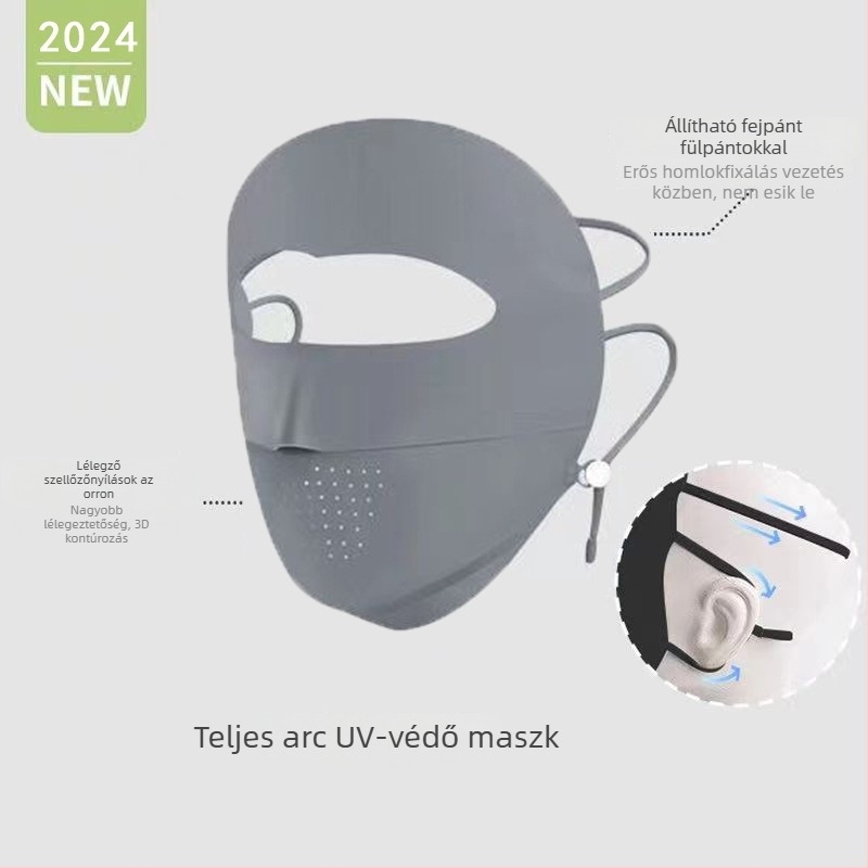 Teljes arcú, légáteresztő napszűrő maszk UV védelemmel, szélálló, árnyékoló, nylon anyag, 2024 tavasz