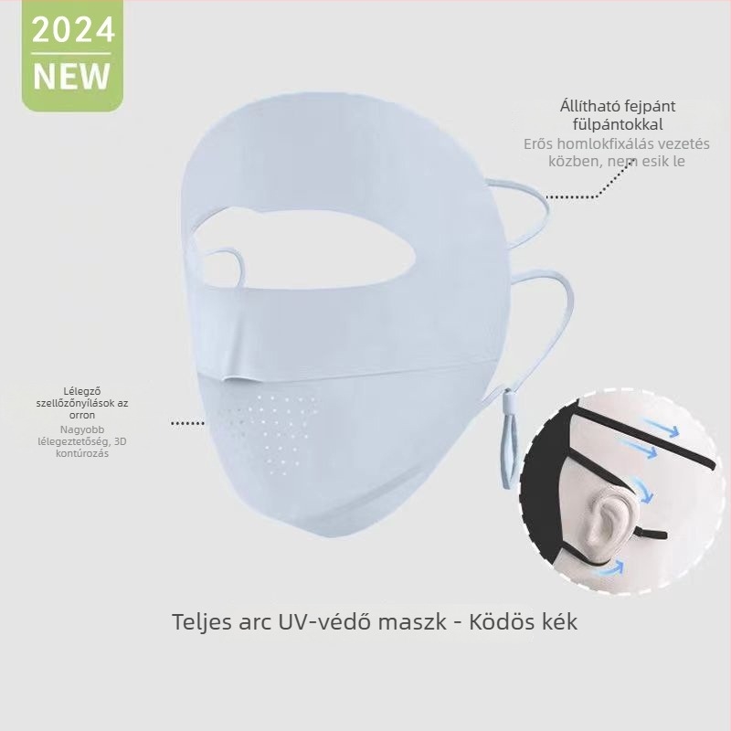 Teljes arcú, légáteresztő napszűrő maszk UV védelemmel, szélálló, árnyékoló, nylon anyag, 2024 tavasz