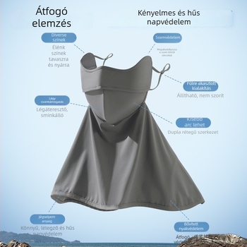 Kerékpáros arcmaszk napsugárvédelem – Ice Silk anyag, >96% poliester, félig fedő stílus, nyakvédelme