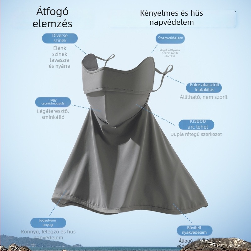 Kerékpáros arcmaszk napsugárvédelem – Ice Silk anyag, >96% poliester, félig fedő stílus, nyakvédelme